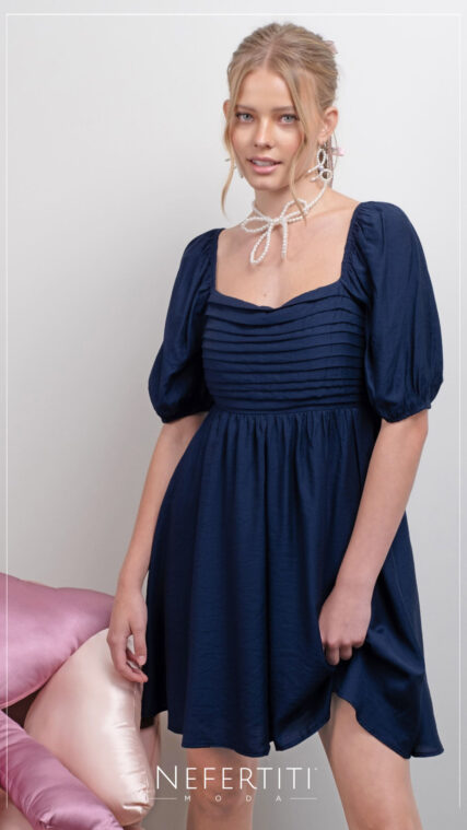 Vestido manga corta tipo burbuja Azul Marino D6582