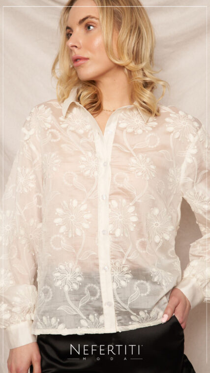 Blusa botones manga larga Crema T15909
