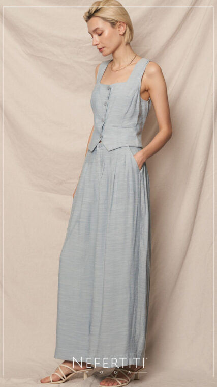 Conjunto blusa botones y pantalon Celeste D6812