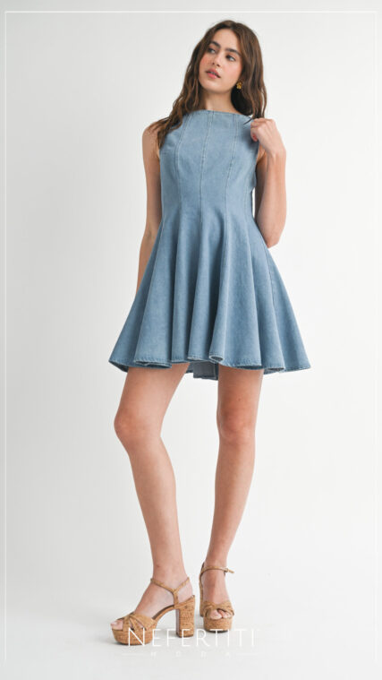 Vestido sin manga corto Mezclilla Azul Medio D6818