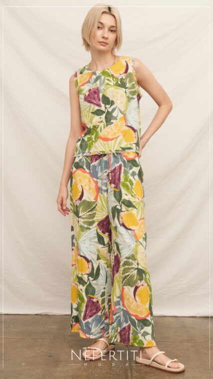 Conjunto blusa y pantalon hojas Multicolor D6824