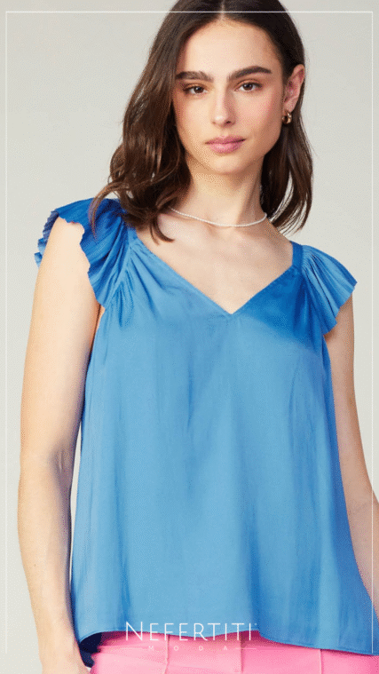 Blusa tirante plisado Celeste T15334