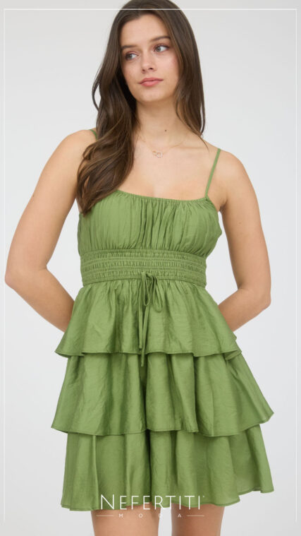 Vestido corto capas tirante Verde Aguacate D6882