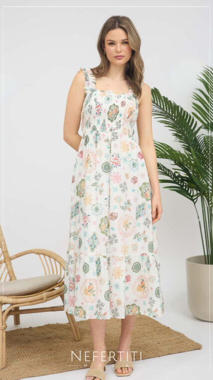Vestido maxi conchas multicolor Marfil D6885