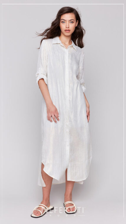 Vestido maxi botones con brillo Champagne D6724