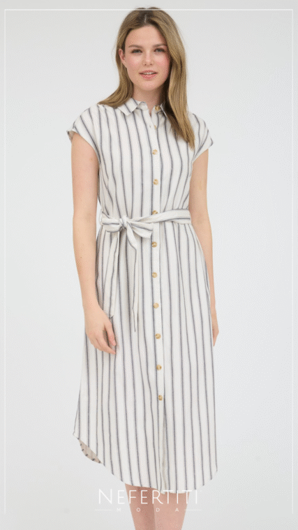 Vestido camisero rayas Gris Natural D6867