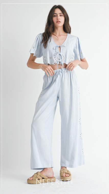Conjunto blusa y pantalon Celeste D6934