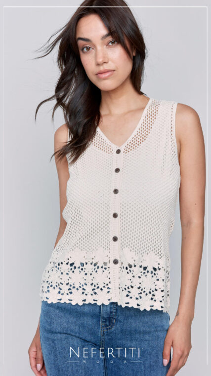 Blusa sin manga tejida Beige T15660