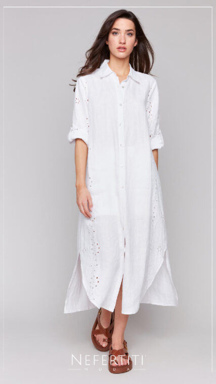 Vestido maxi botones bordado Marfil D6720
