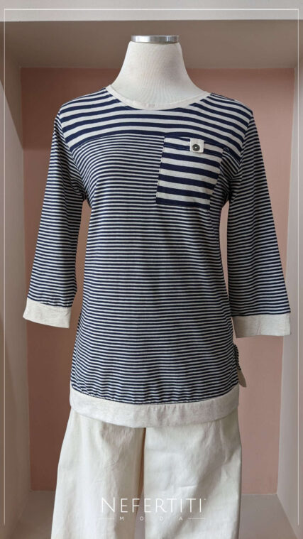 Blusa manga tres cuartos rayas Azul Marino Avena T16042