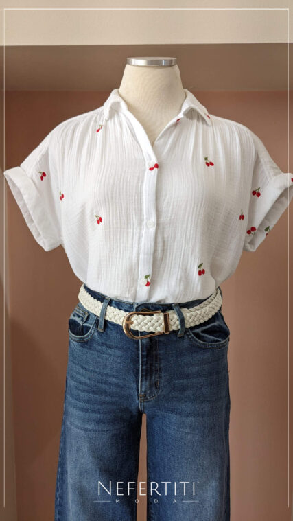 Blusa botones cerezas Blanco T15944