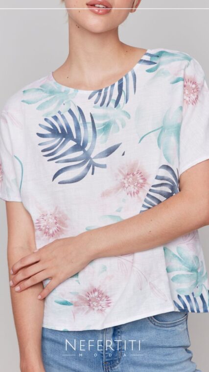 Blusa manga corta hojas Pastel T15656