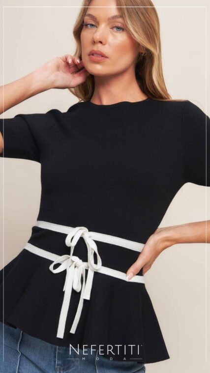 Blusa manga corta bicolor Negro Mrfl T16154