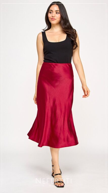 Falda satin midi Rojo K929