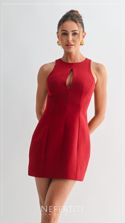 Vestido corto sin manga Rojo Vino D7022