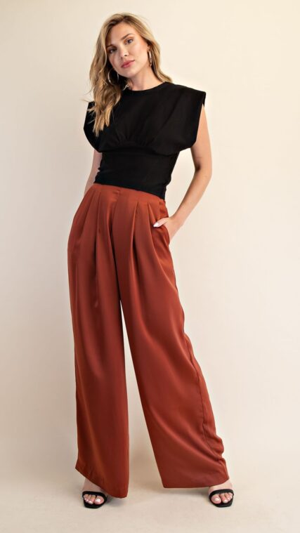 Pantalon pretina elastica satin Terracota PL4956