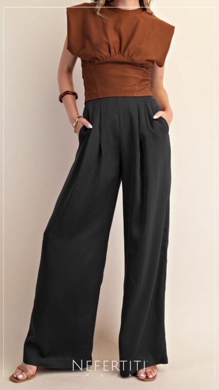 Pantalon pretina elastica satin Negro PL4953