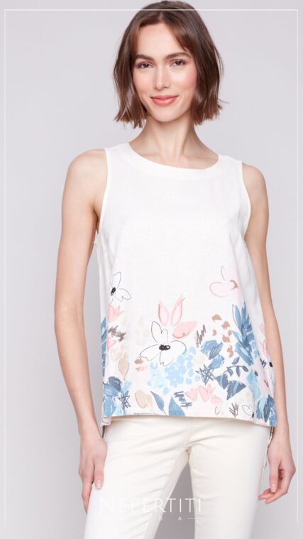 Blusa sin manga flores Beige Rosa T15664