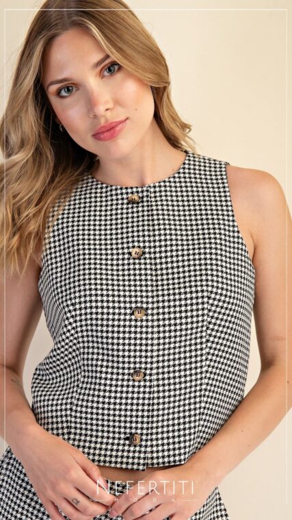 Blusa Gingham botones Negro Blanco T16200