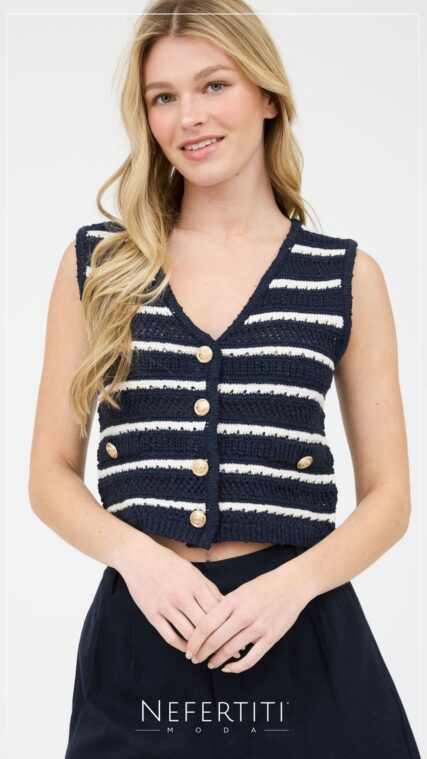 Blusa botones dorados tejido rayas Azul Marino T16136