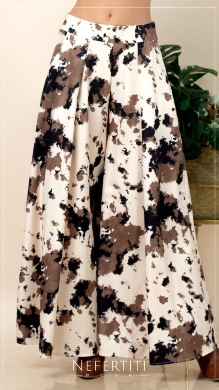 Pantalon Ancho cowprint Beige Negro Cafe PL4935
