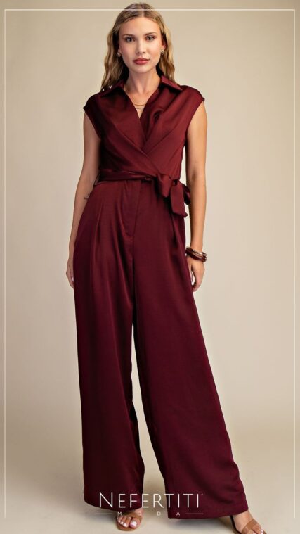 Enterizo largo tipo wrap Rojo Vino D7025