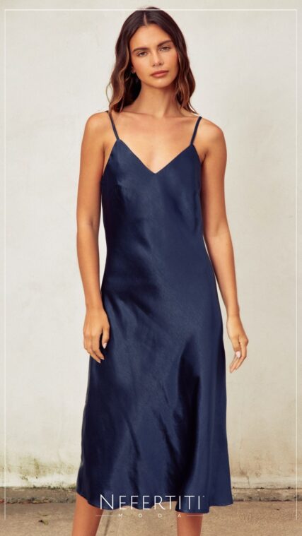 Vestido tirante midi Azul Marino D7004
