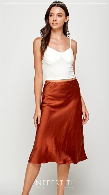 Falda satin midi Cobre K932
