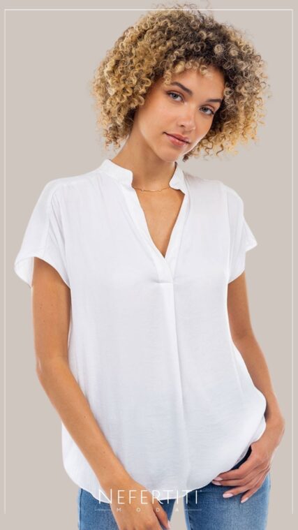 Blusa cuello V manga corta Marfil T16251