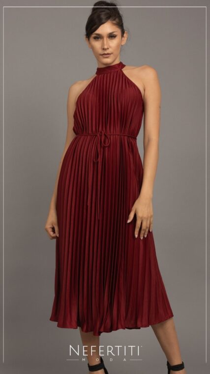 Vestido midi plisado Cafe D7031