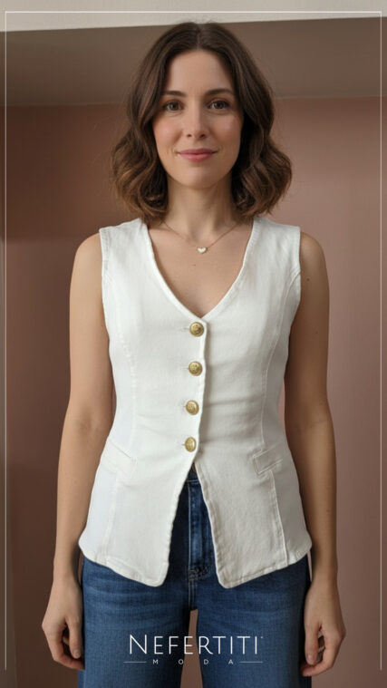 Blusa botones dorados Blanco T16111