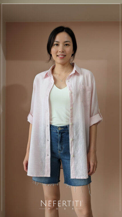 Blusa rayas camisera Rosa Blanco T16058