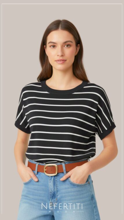 Blusa manga corta rayas Negro Mrfl T16142