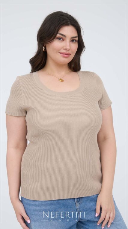 Blusa lazo en espalda acanalada Beige Negro TP3611