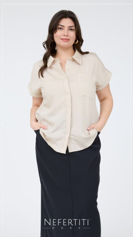 Blusa rayas botones Beige Negro TP3617