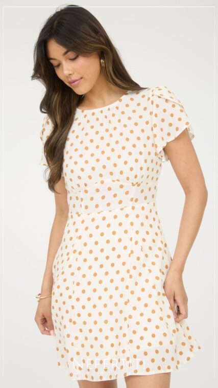 Vestido manga corta puntos Mostaza Blanco D7046