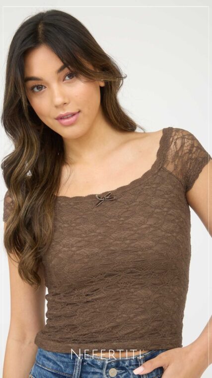 Blusa manga corta encaje Cafe T16333