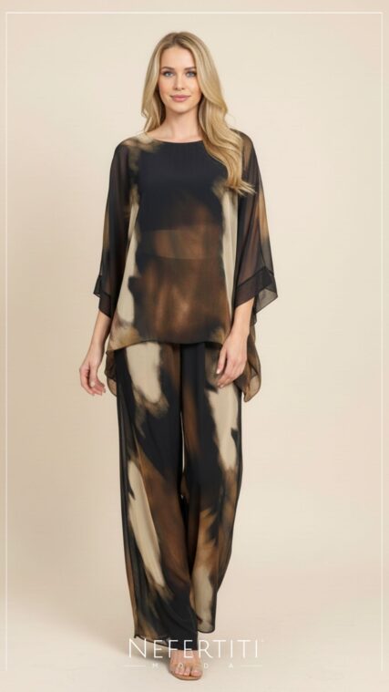 Conjunto seda blusa y pantalon Negro Cafe D6857