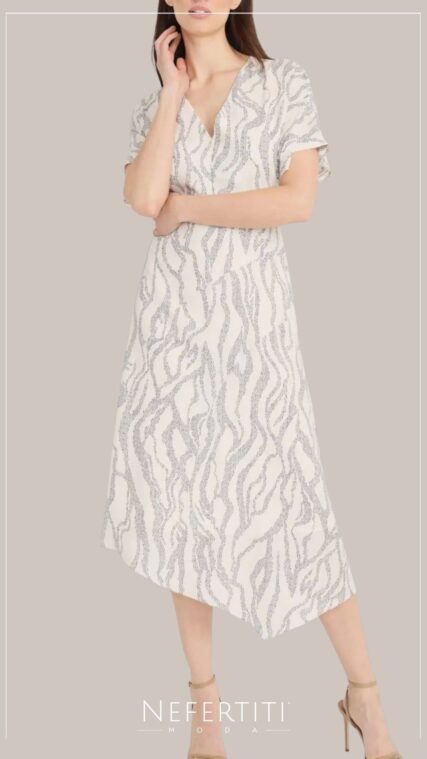 Vestido maxi manga corta pintitas Marfil Gris D7056