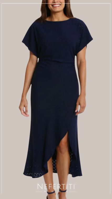 Vestido maxi lasercut manga corta Azul Marino D7054