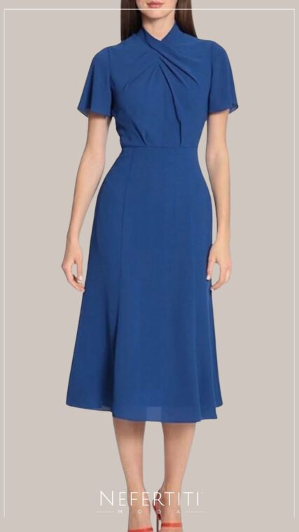 Vestido midi manga corta Azul Rey D7060