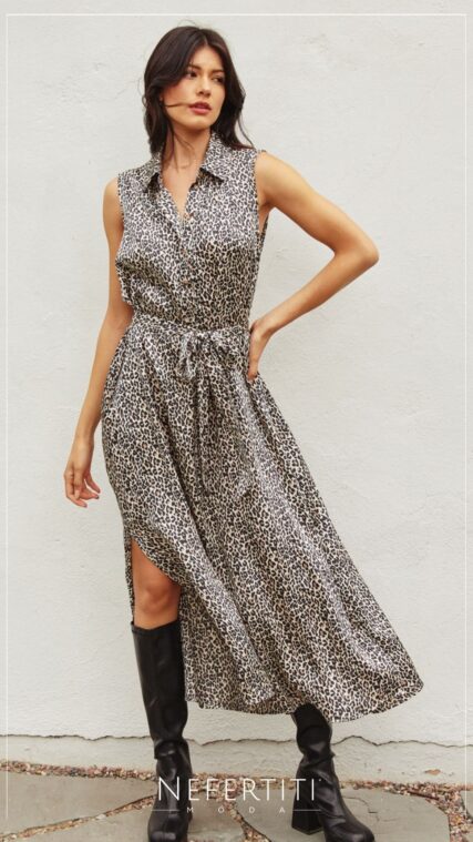 Vestido maxi sin manga cuello Cheetah D7098