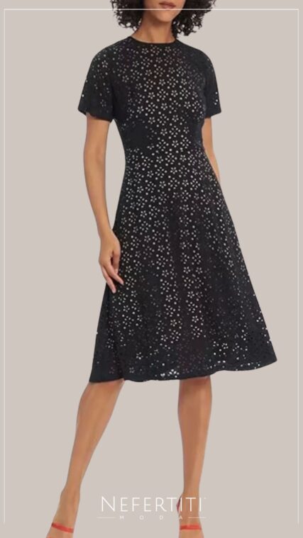 Vestido manga corta lasercut Azul Marino D7068