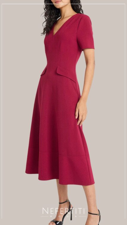 Vestido manga corta Rojo Vino D7065