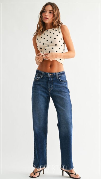 Pantalon tiro medio boyfriend Azul Oscuro PL5074