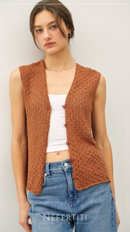 Blusa tejida botones sin manga Cafe T16527