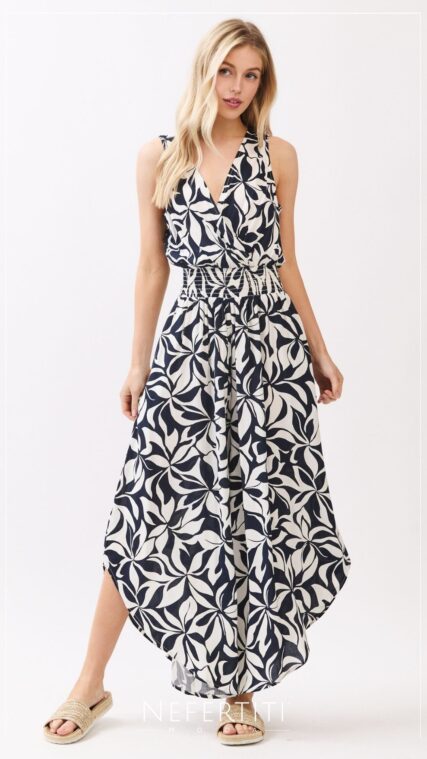 Enterizo sin manga flores Negro Blanco D7196