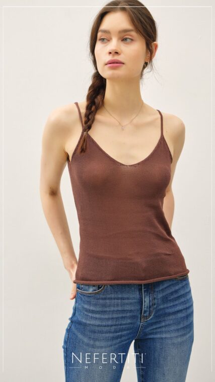 Blusa tejida tirante Cafe T16532