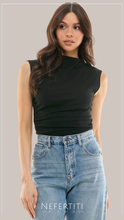 Blusa cuello alto sin manga Negro T16473