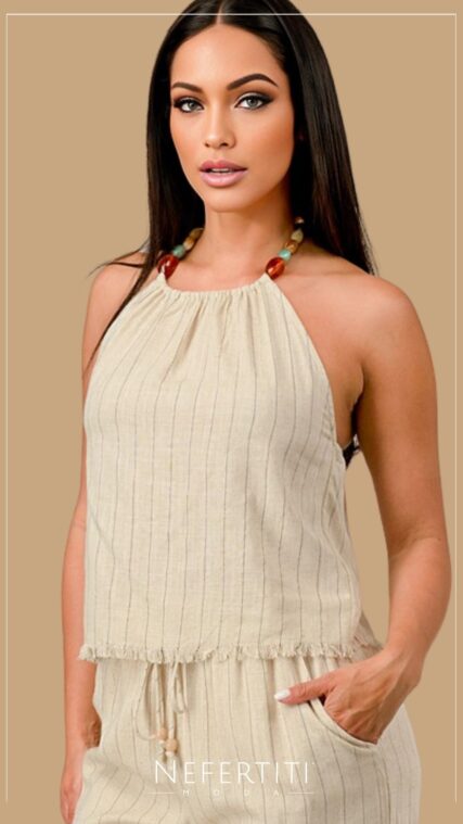 Conjunto Blusa Pantalon halter rayas Avena Negro D7190